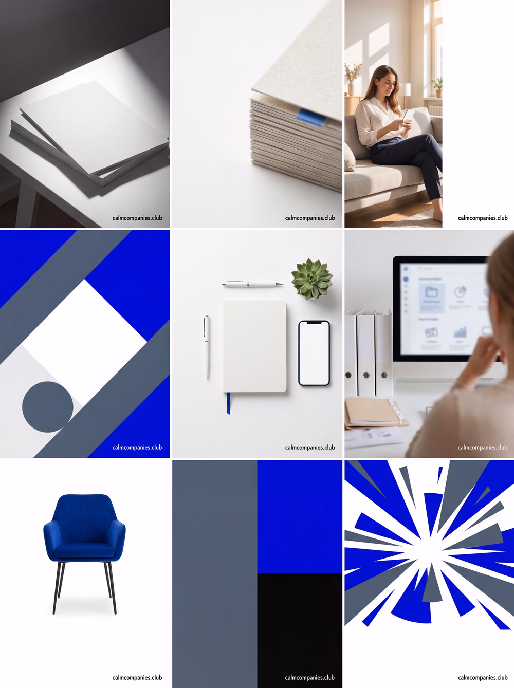 Calm Companies campaign grid — 9 AI-generated templates for Instagram
